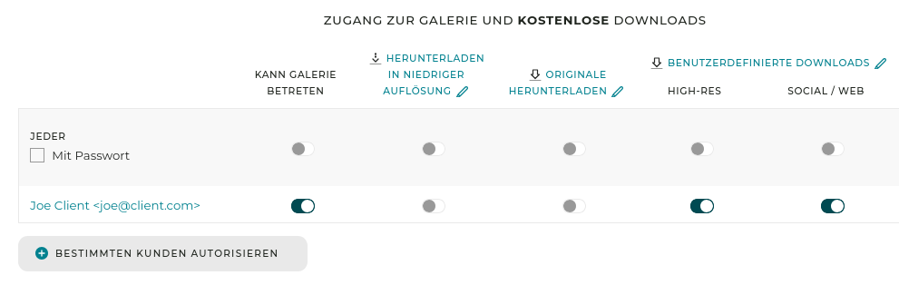 Galleries authorizations