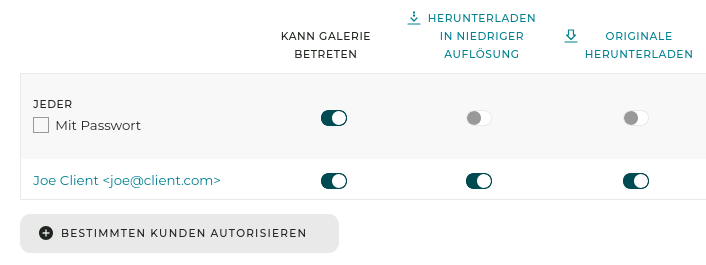 Einem Kunden erlauben, Fotos herunterzuladen