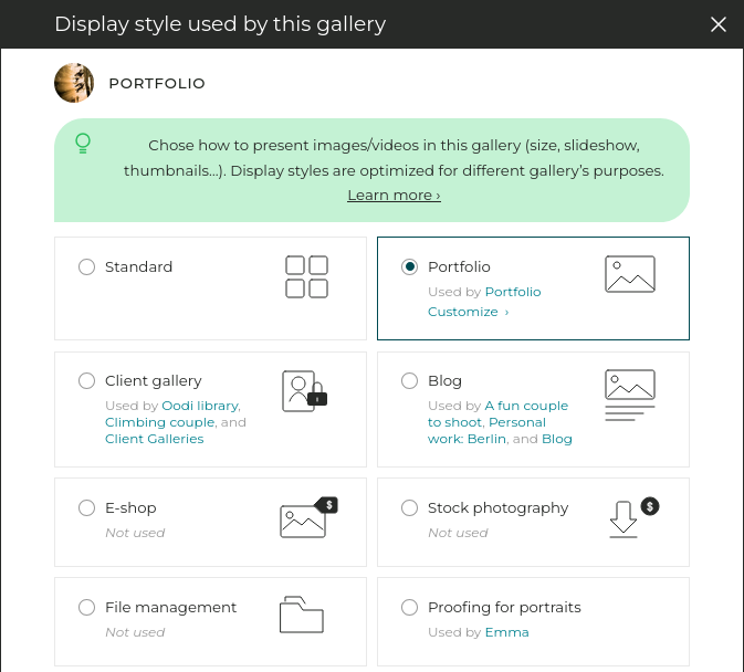Galleries display styles1