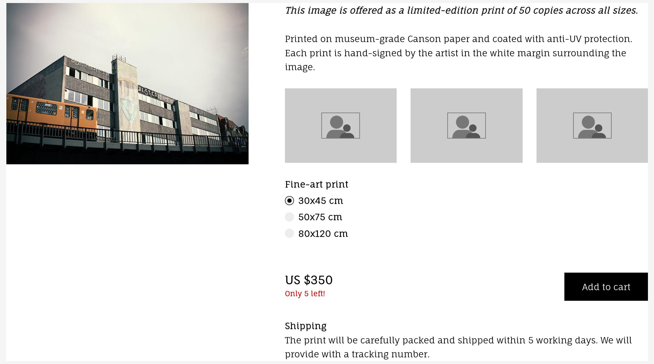 Pricing profiles prints with web description