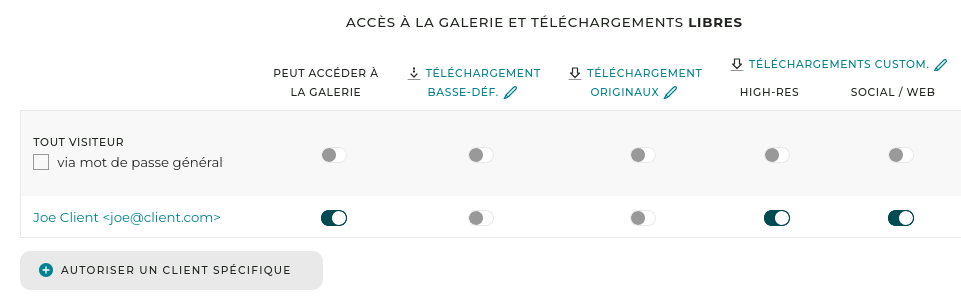 Galleries authorizations