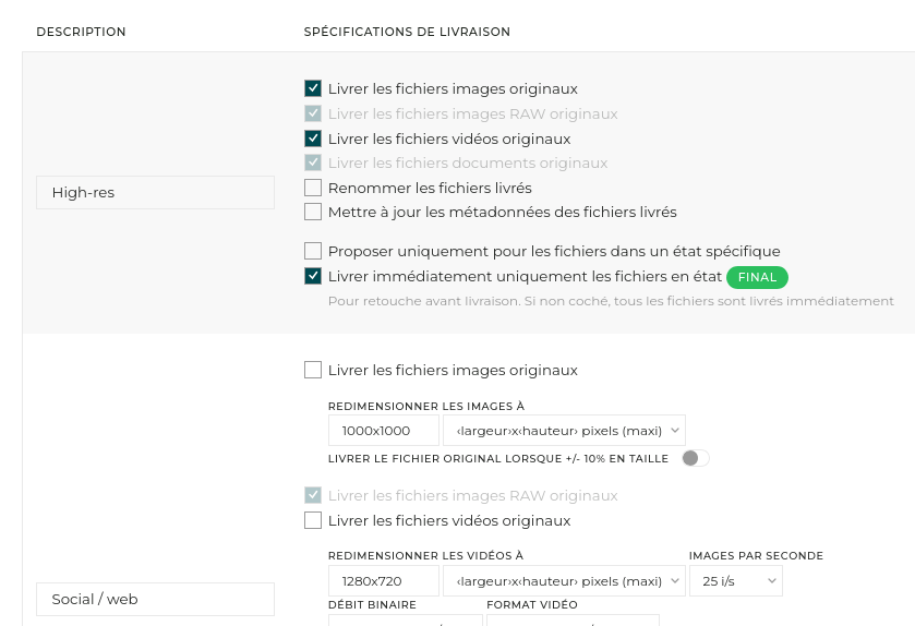 Personnalisation des formats de téléchargement